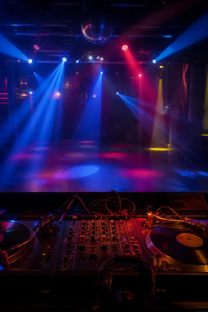 DJ pult sa svetlima i maglom